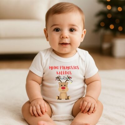 🎄✨ Pirmųjų Kalėdų stebuklas – su dar daugiau žaismingumo! Mielas elniukas su spalvotomis lemputėmis ir užrašas „Mano pirmosios Kalėdos“ pavers mažylio šventes linksmomis ir įsimintinomis. Tinka dovanai, fotosesijai ar šventinei dienai pas močiutes. 🦌💛 Minkštas, patogus ir sukurtas mažosioms šventinėms akimirkoms.