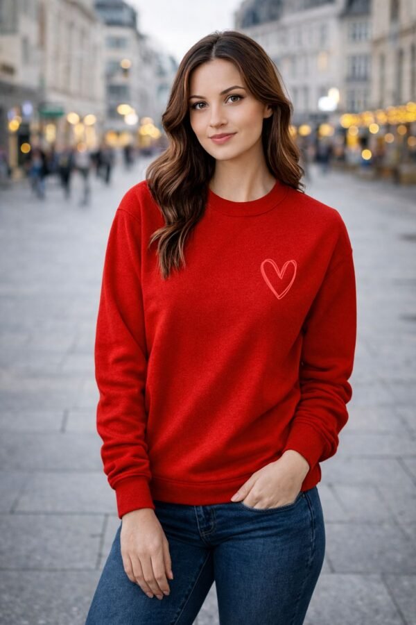 mot. raudonas dzemperis, minimalistine širdute Valentino džemperis „Minimal Love“ (Unisex)