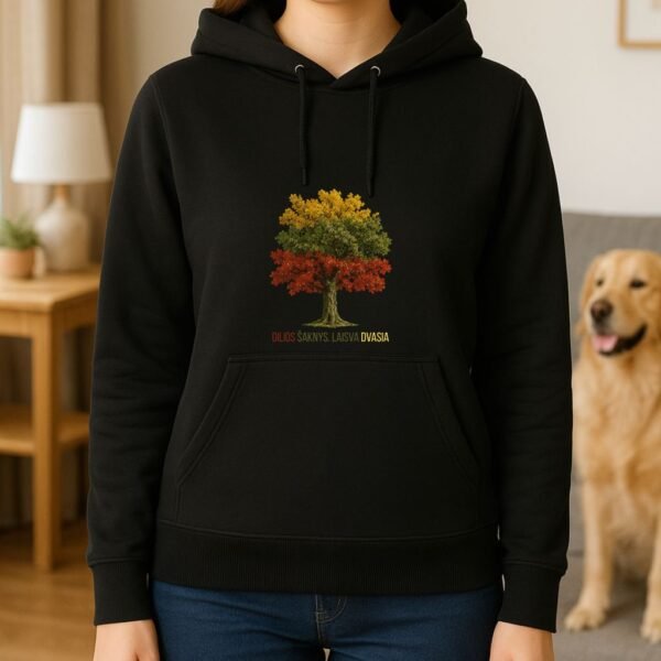 azuolas mot. juodas dzemperis Džemperis „Gilios šaknys. Laisva dvasia.“ | Premium unisex